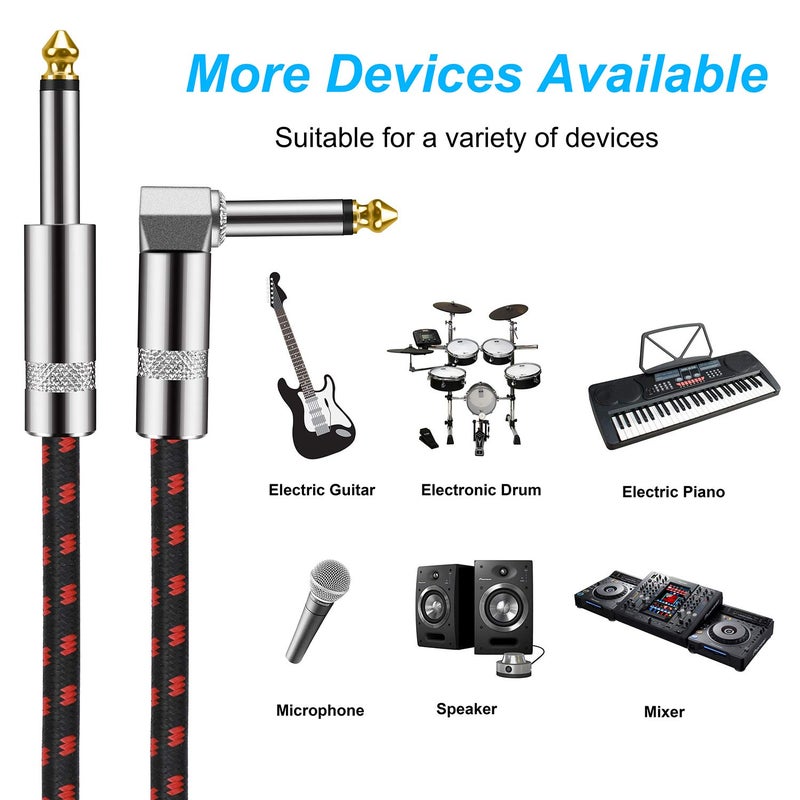 EastyGold Guitar Instrument Cable 10 Foot 1/4 inch Straight to Right Angle Noise Reduction Audio Cord 6.35 mm for Electric Guitar Bass Keyboard Drum Speaker Microphone 2 Pack - Image 3